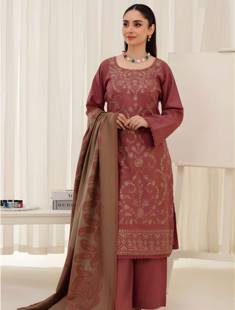 Lotus Brown Dhanak Embroidered D-03