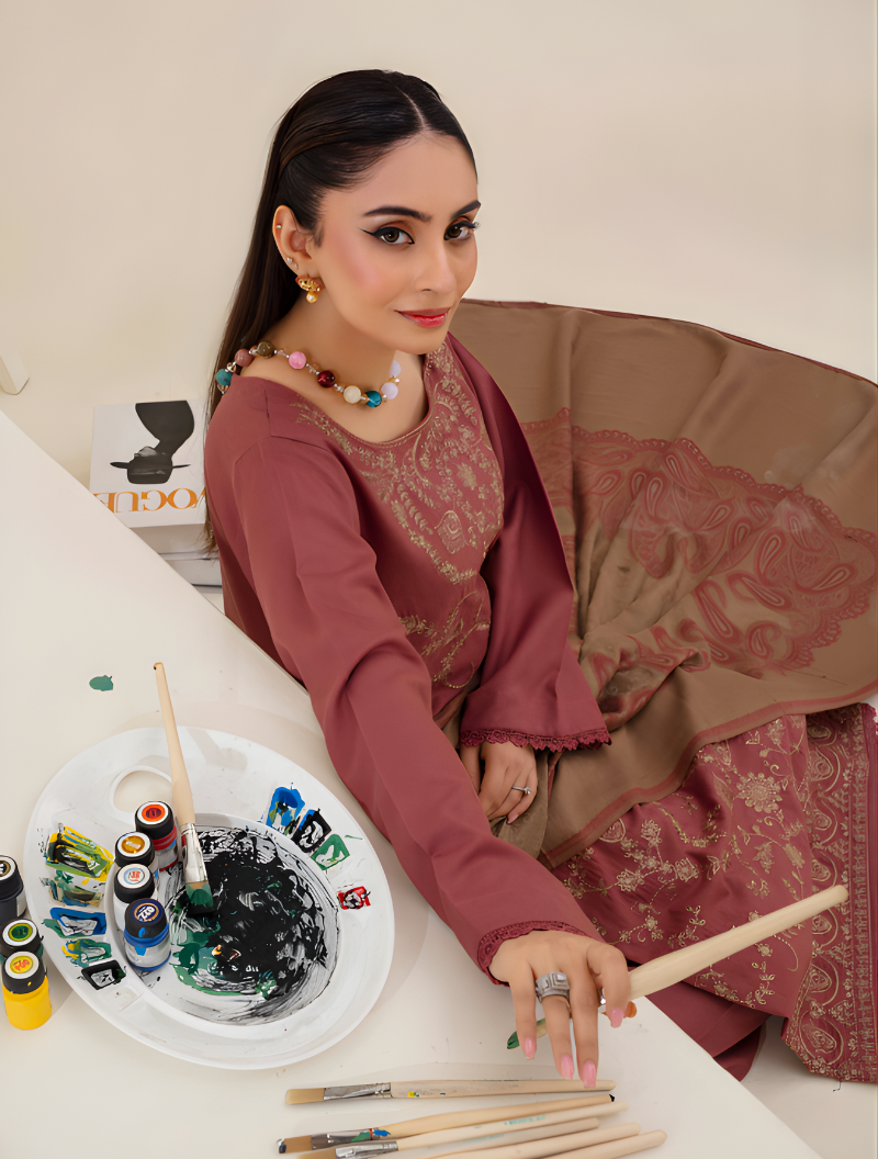 Lotus Brown Dhanak Embroidered D-03 - Image 2